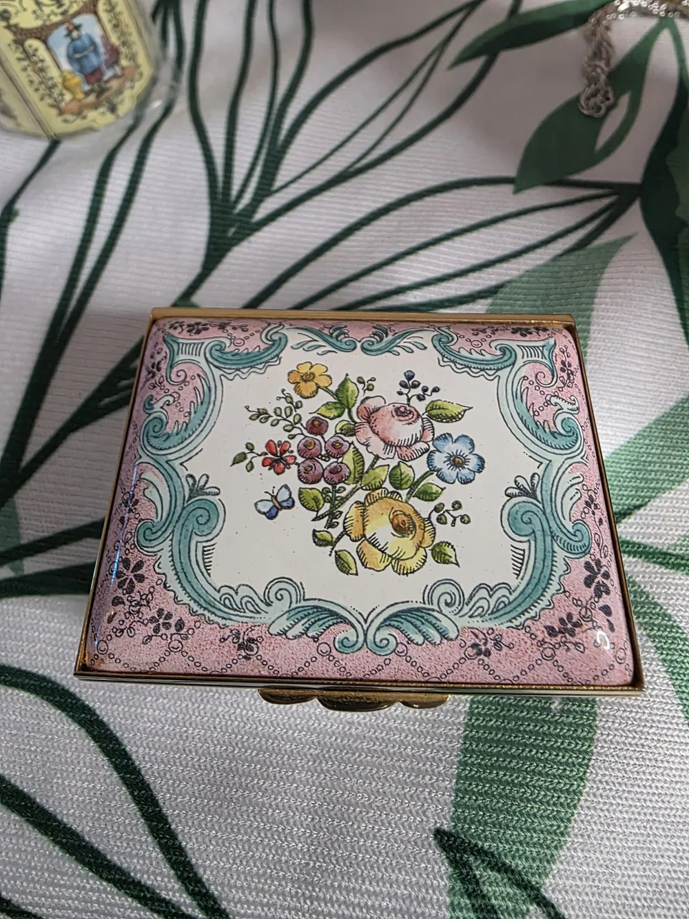 Vintage Halcyon Days Enamels Floral Trinket Box Pink Bilston Battersea England